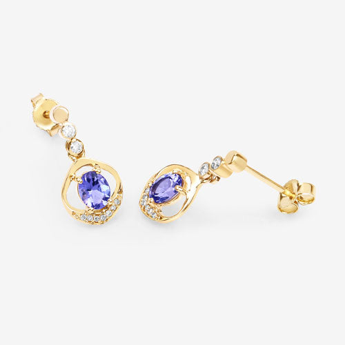 0.76 Carat Genuine Tanzanite and White Diamond 14K Yellow Gold Earrings on sale at MyriadMart