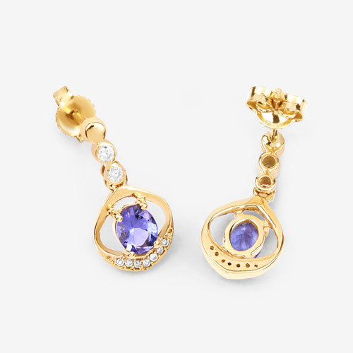 0.76 Carat Genuine Tanzanite and White Diamond 14K Yellow Gold Earrings on sale at MyriadMart