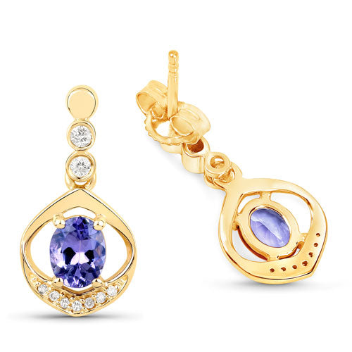 0.76 Carat Genuine Tanzanite and White Diamond 14K Yellow Gold Earrings on sale at MyriadMart