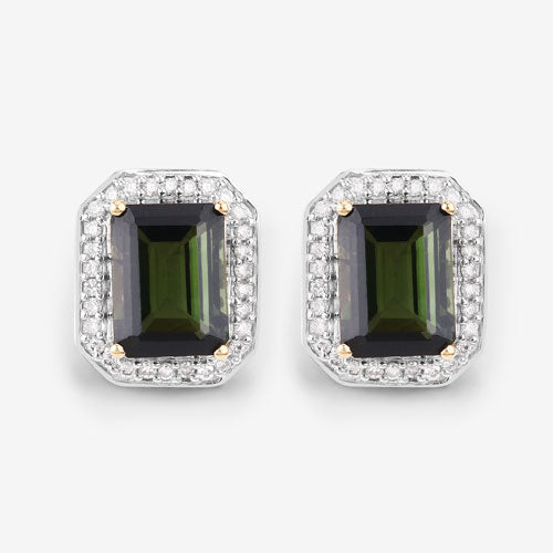 3.57 Carat Genuine Green Tourmaline and White Diamond 14K Yellow Gold Earrings on sale at MyriadMart