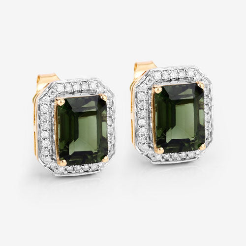 3.57 Carat Genuine Green Tourmaline and White Diamond 14K Yellow Gold Earrings on sale at MyriadMart