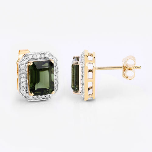 3.57 Carat Genuine Green Tourmaline and White Diamond 14K Yellow Gold Earrings on sale at MyriadMart