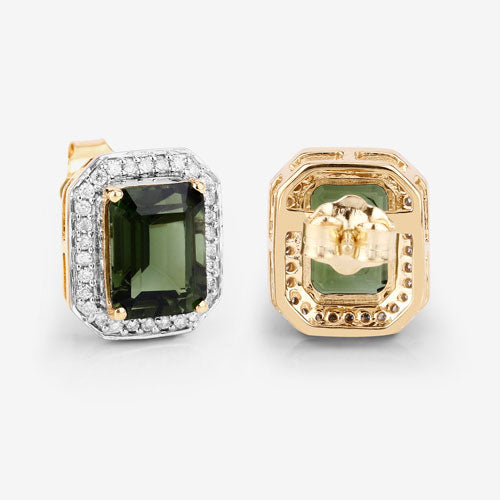3.57 Carat Genuine Green Tourmaline and White Diamond 14K Yellow Gold Earrings on sale at MyriadMart