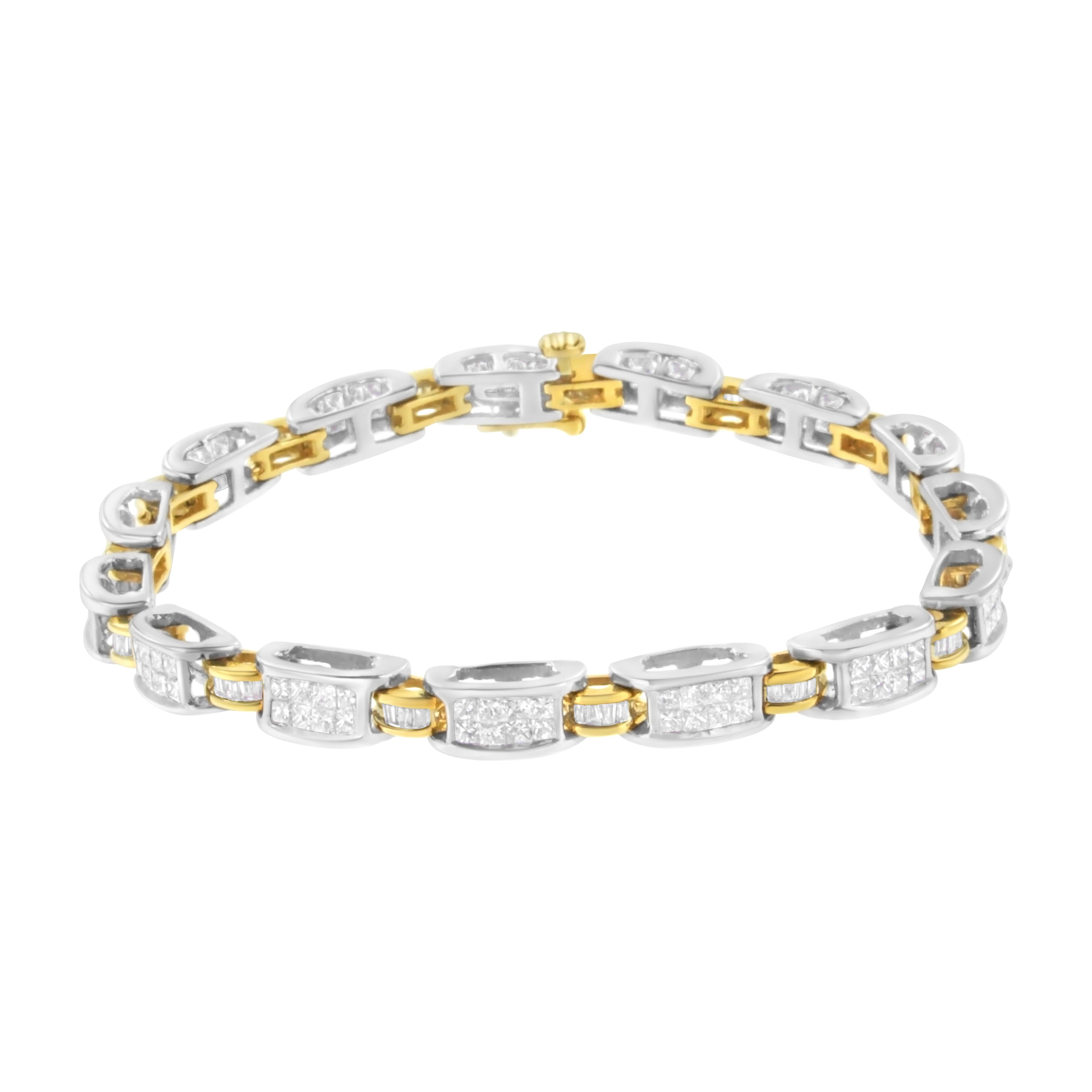 14K Two-Tone Gold Princess and Baguette-Cut Diamond Link Bracelet 3.00 cttw, H-I Color, SI1-SI2 Clarity on sale at MyriadMart