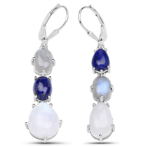 10.17 Carat Genuine Lapis, Labradorite and White Rainbow Moonstone .925 Sterling Silver Earrings on sale at MyriadMart