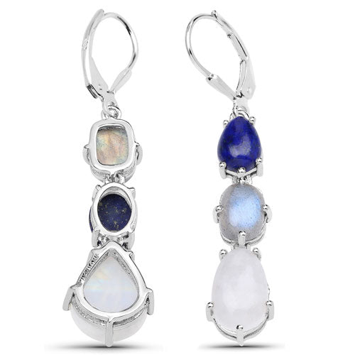 10.17 Carat Genuine Lapis, Labradorite and White Rainbow Moonstone .925 Sterling Silver Earrings on sale at MyriadMart