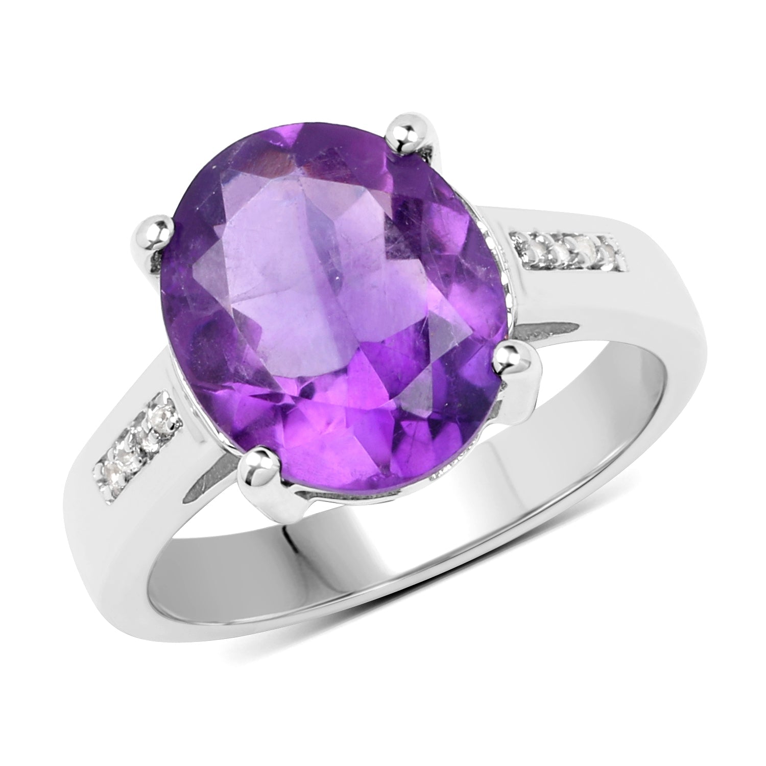 3.84 Carat Genuine Amethyst and White Topaz .925 Sterling Silver Ring on sale at MyriadMart