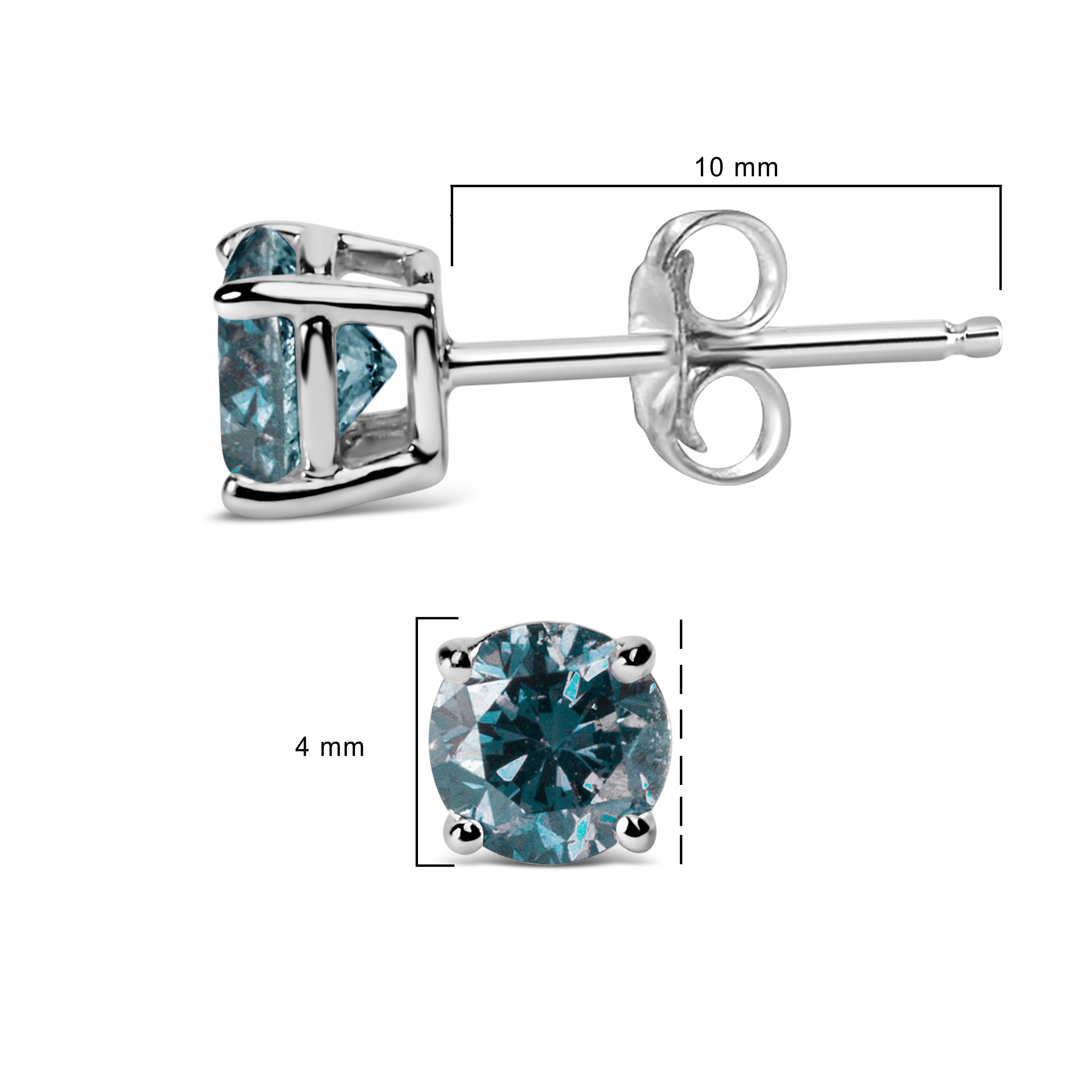 14K White Gold 1/2 Cttw Round Brilliant Cut Lab Grown Blue Diamond 4-Prong Classic Solitaire Stud Earrings Blue Color, VVS2-VS1 Clarity on sale at MyriadMart