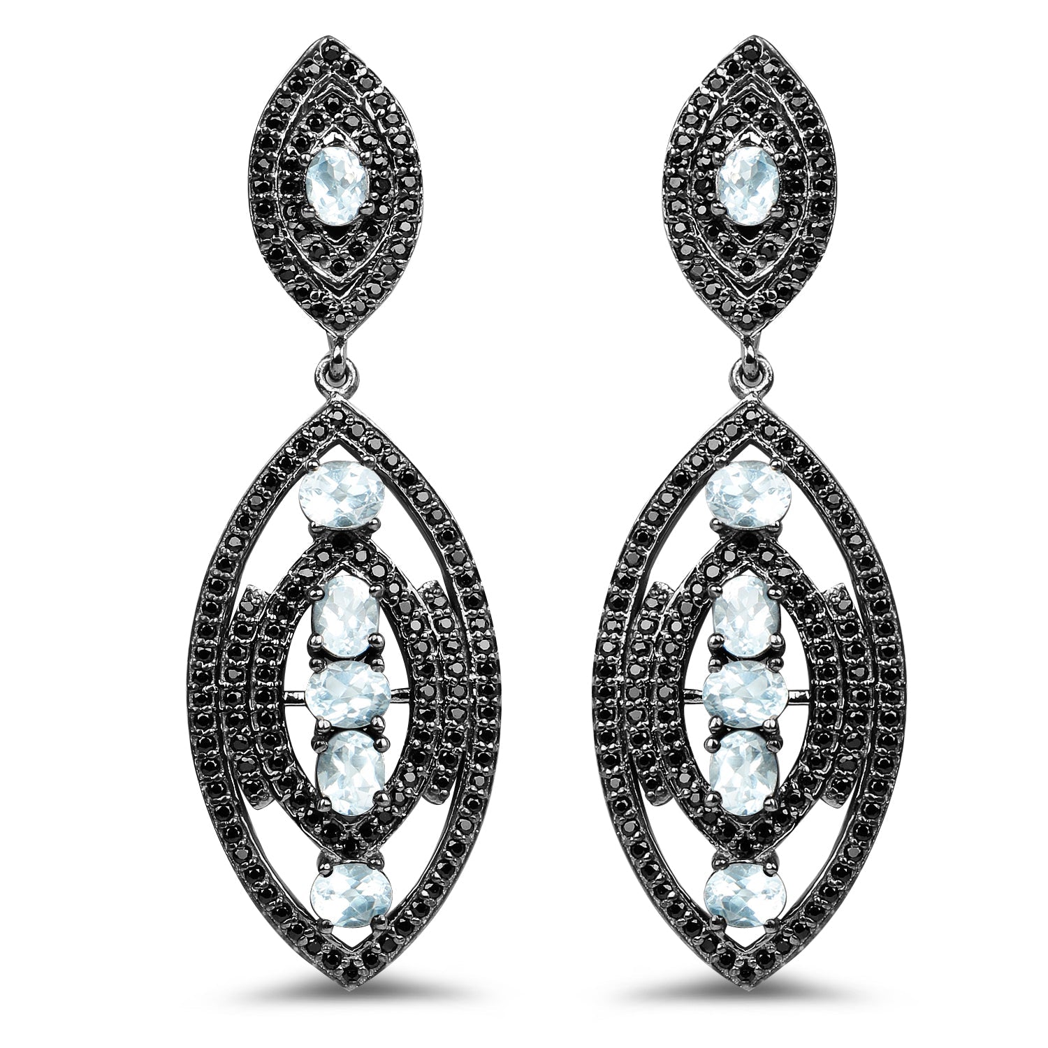 8.80 Carat Genuine Blue Topaz and Black Spinel .925 Sterling Silver Earrings on sale at MyriadMart