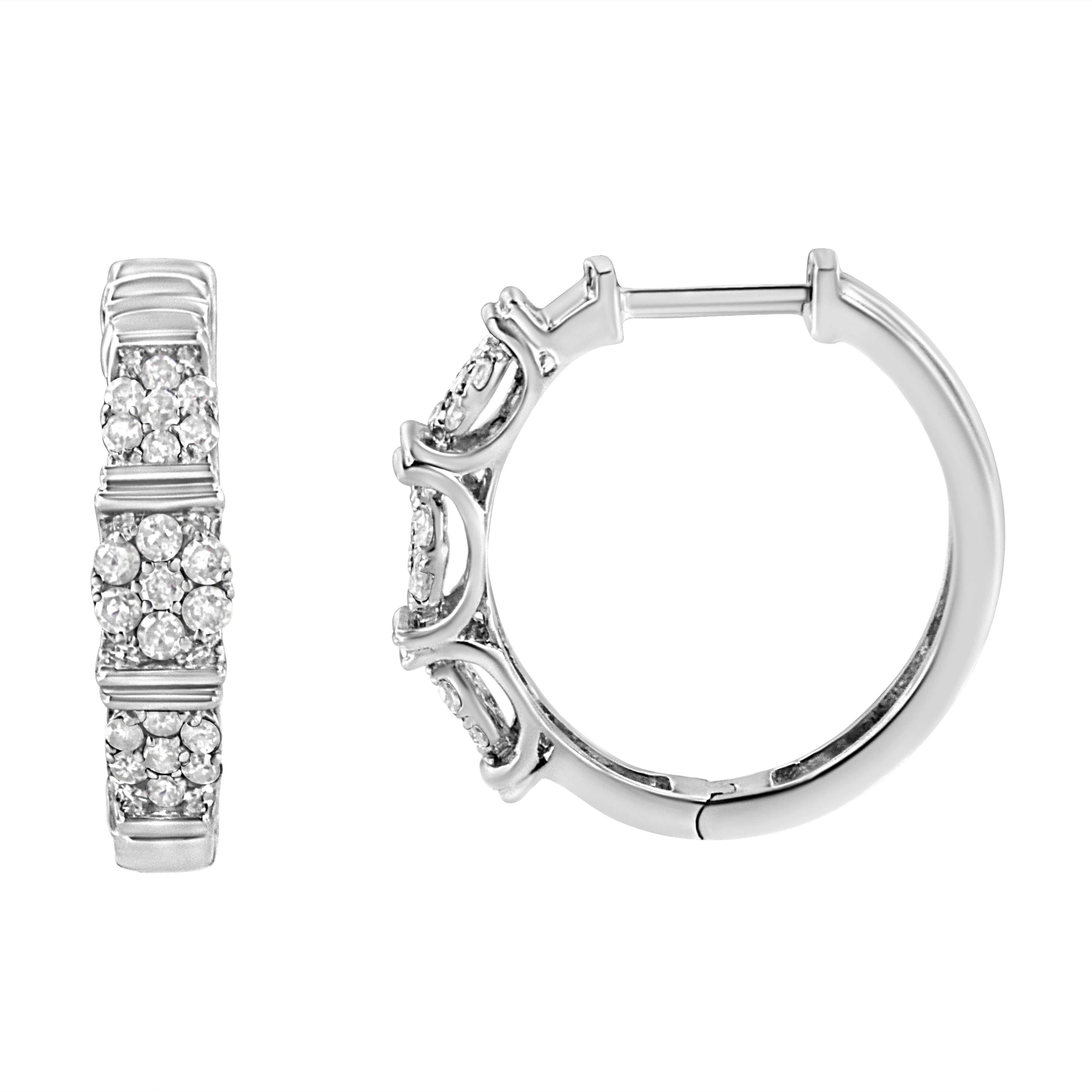 .925 Sterling Silver 1/2 Cttw Lab Grown Round Diamond Floral Cluster Hoop Earrings F-G Color, SI1-SI2 Clarity on sale at MyriadMart