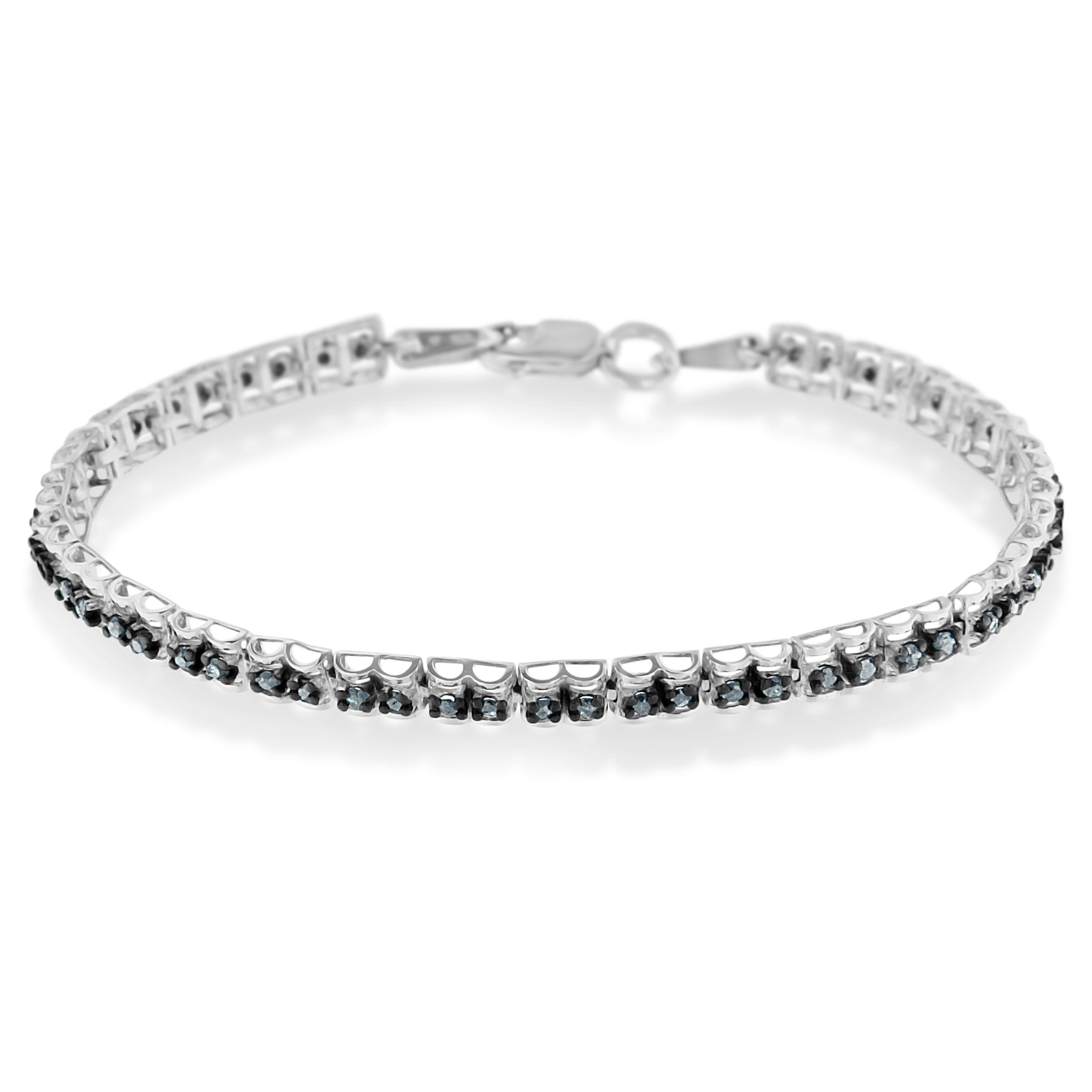 Black Rhodium over .925 Sterling Silver 1.0 Cttw Rose Cut Diamond Double-Link 7" Tennis Bracelet Blue Color, I1-I2 Clarity on sale at MyriadMart