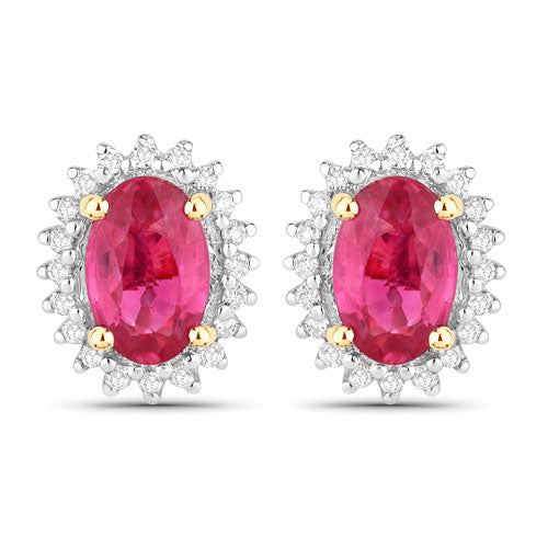 1.16 Carat Genuine Ruby and White Diamond 14K Yellow Gold Earrings on sale at MyriadMart