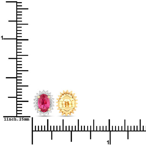 1.16 Carat Genuine Ruby and White Diamond 14K Yellow Gold Earrings on sale at MyriadMart