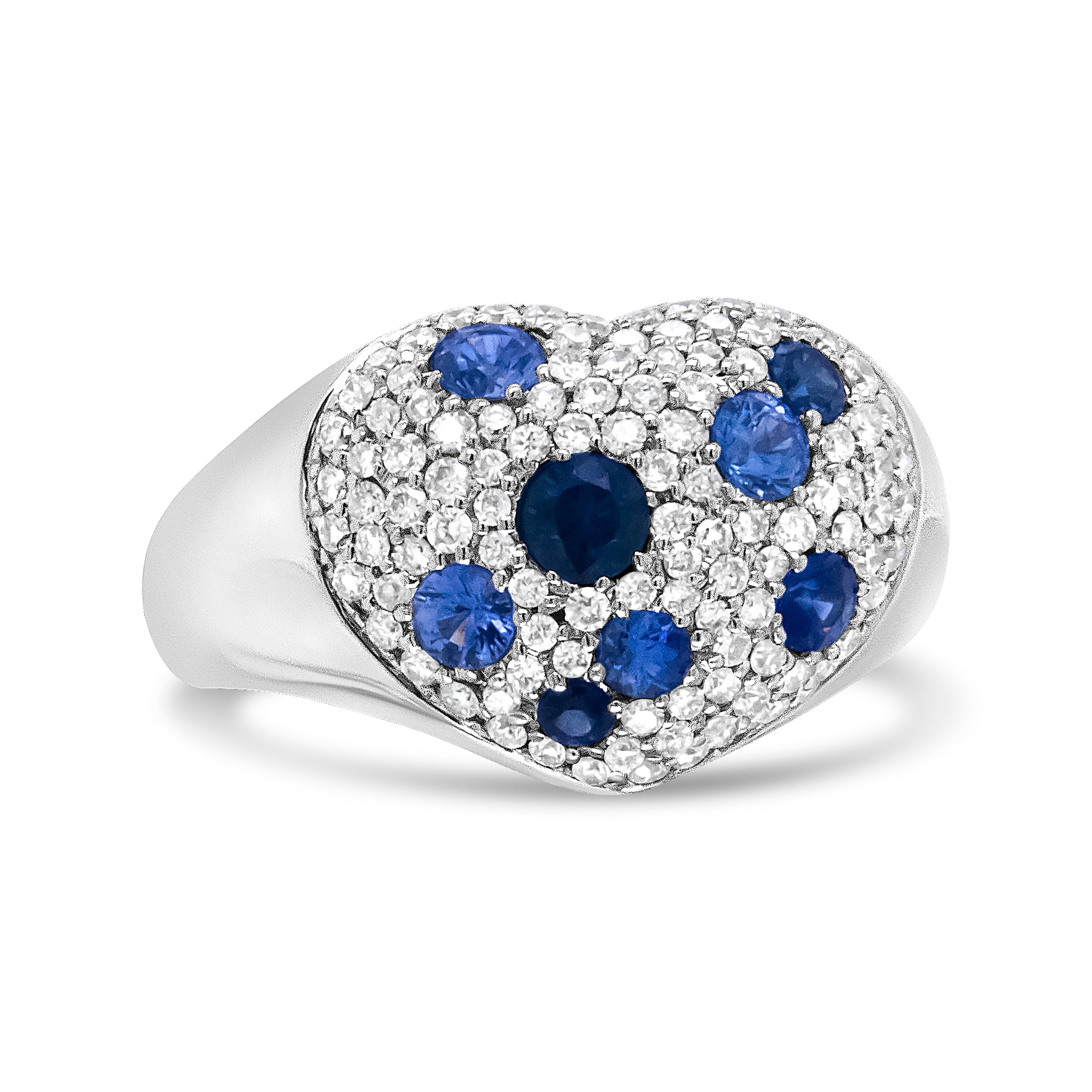 18K White Gold Blue Sapphire and 5/8 Cttw Diamond Cluster Heart Shaped Ring F-G Color, VS1-VS2 Clarity - Size 7.5 on sale at MyriadMart