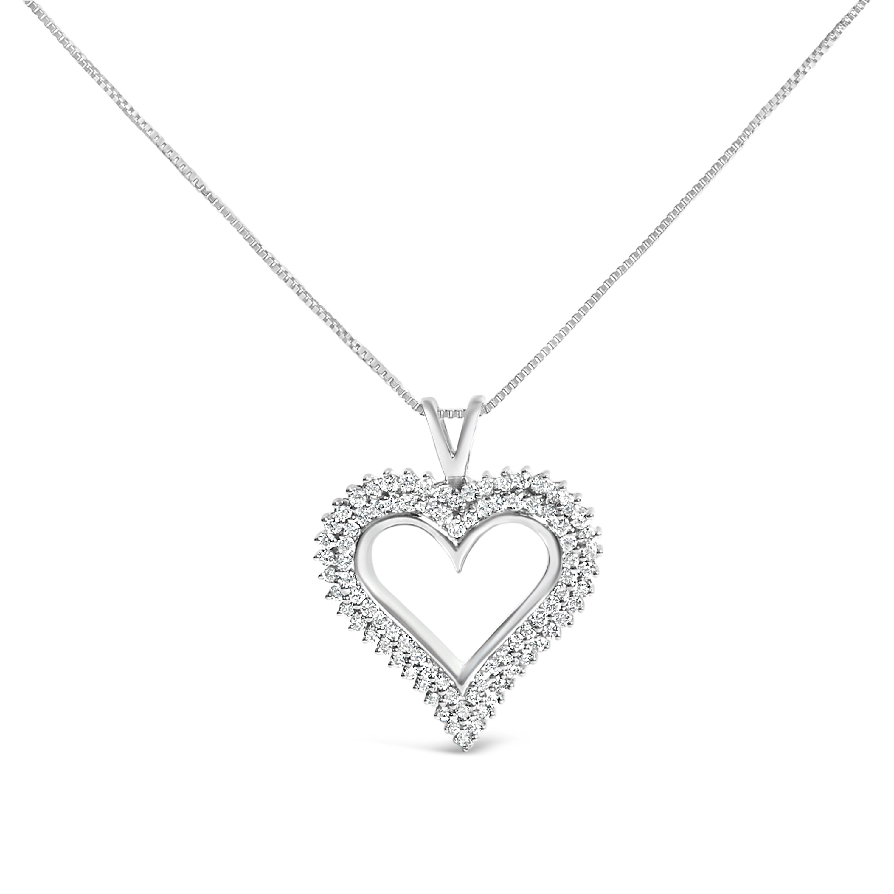 .925 Sterling Silver 1.00 Cttw Lab-Grown Diamond Open Heart Pendant Necklace F-G Color, VS1-VS2 Clarity - 18" Inches on sale at MyriadMart
