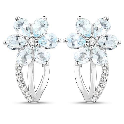 1.54 Carat Genuine Aquamarine and White Topaz .925 Sterling Silver Earrings on sale at MyriadMart