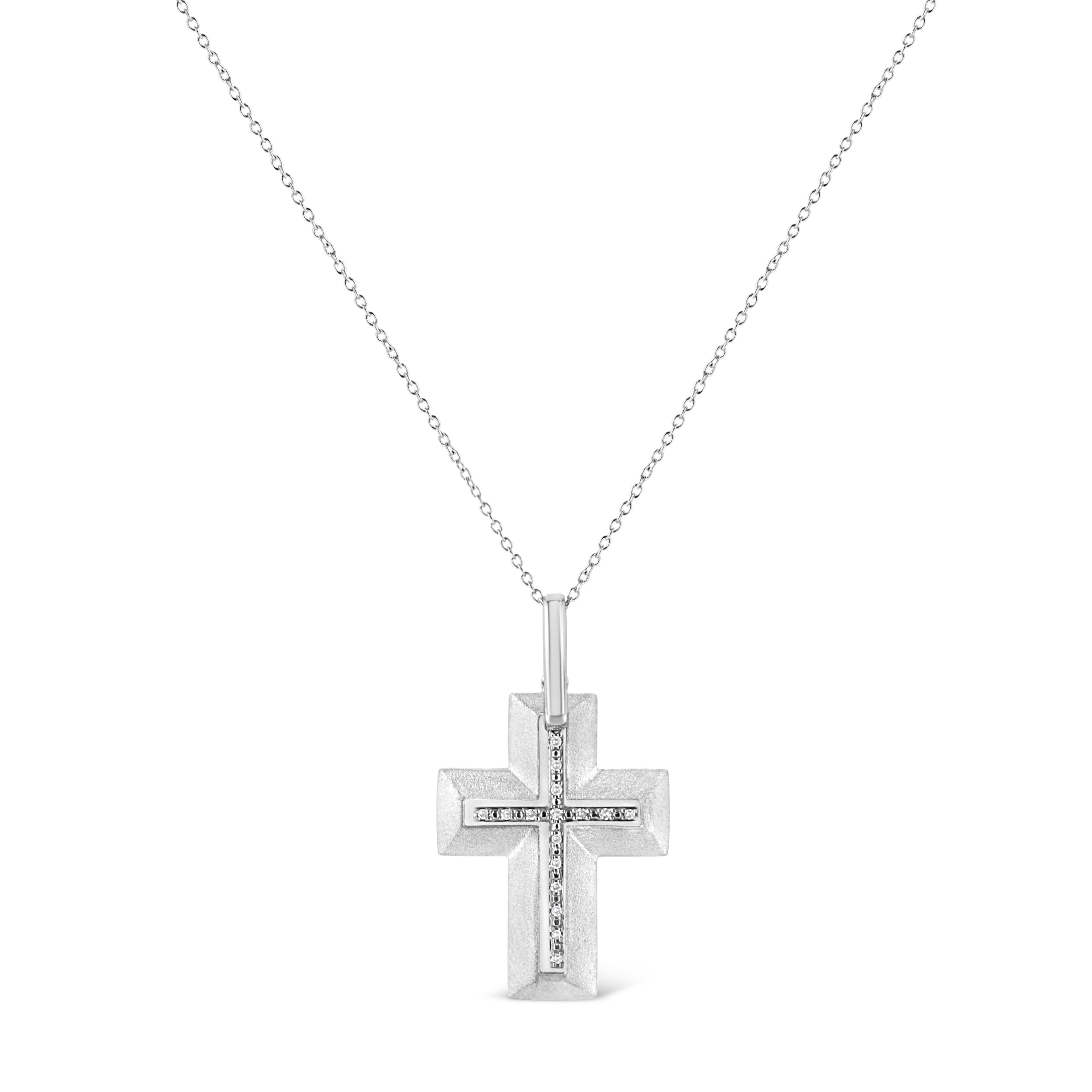 .925 Sterling Silver Prong-Set Diamond Accent Bold Cross 18" Pendant Necklace I-J Color, I1-I2 Clarity on sale at MyriadMart