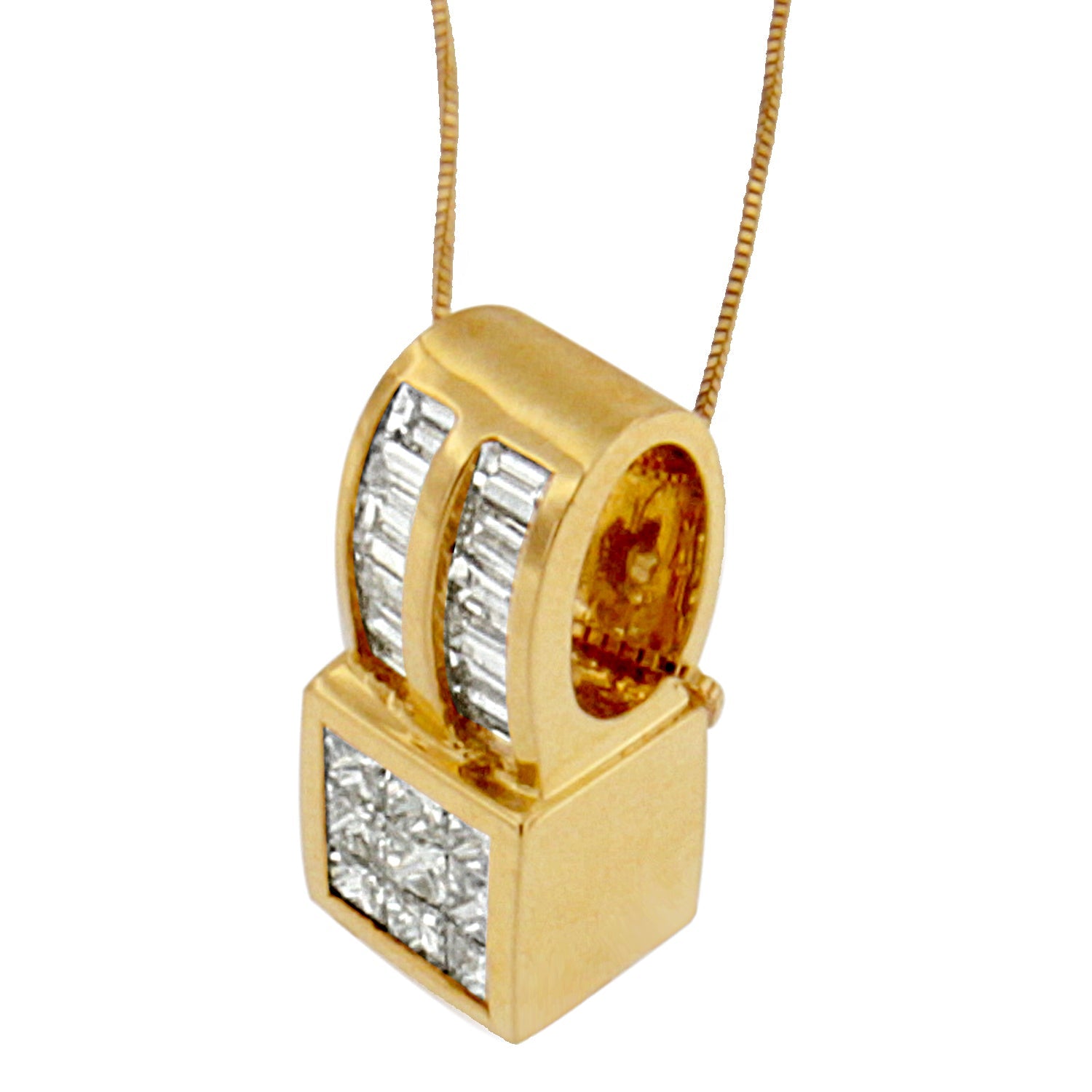 14K Yellow Gold 1 1/4 cttw Princess and Baguette Cut Geometric Inspired Diamond Pendant Necklace H-I, VS1-VS2 on sale at MyriadMart