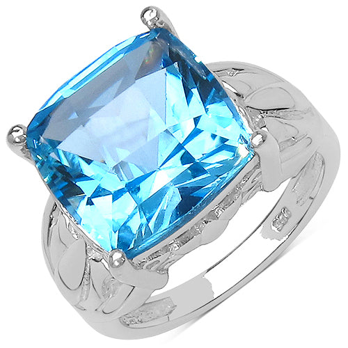 10.30 Carat Genuine Swiss Blue Topaz .925 Sterling Silver Ring on sale at MyriadMart