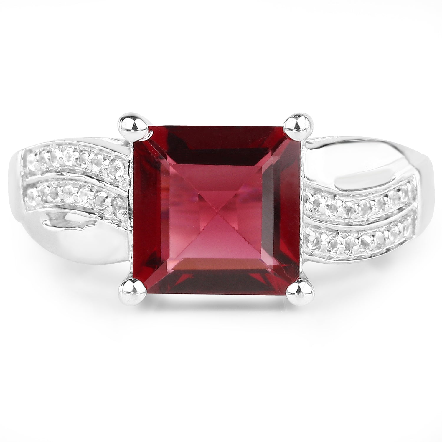 2.99 Carat Genuine Garnet and White Topaz .925 Sterling Silver Ring on sale at MyriadMart