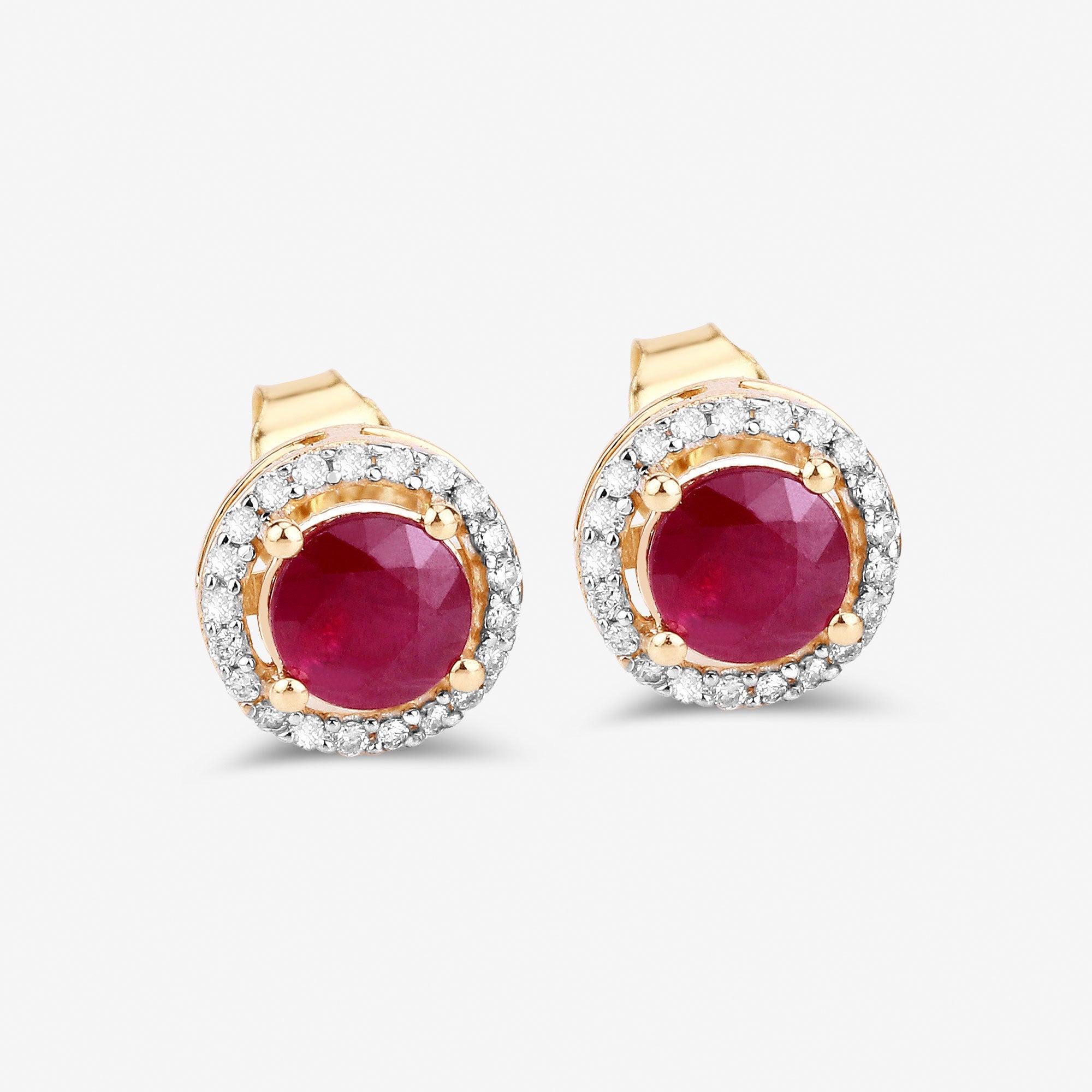 1.22 Carat Genuine Ruby and White Diamond 14K Yellow Gold Earrings on sale at MyriadMart