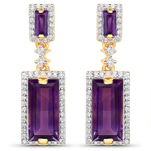 18K Yellow Gold Plated 6.01 Carat Genuine Emerald and White Topaz .925 Sterling Silver Earrings on sale at MyriadMart