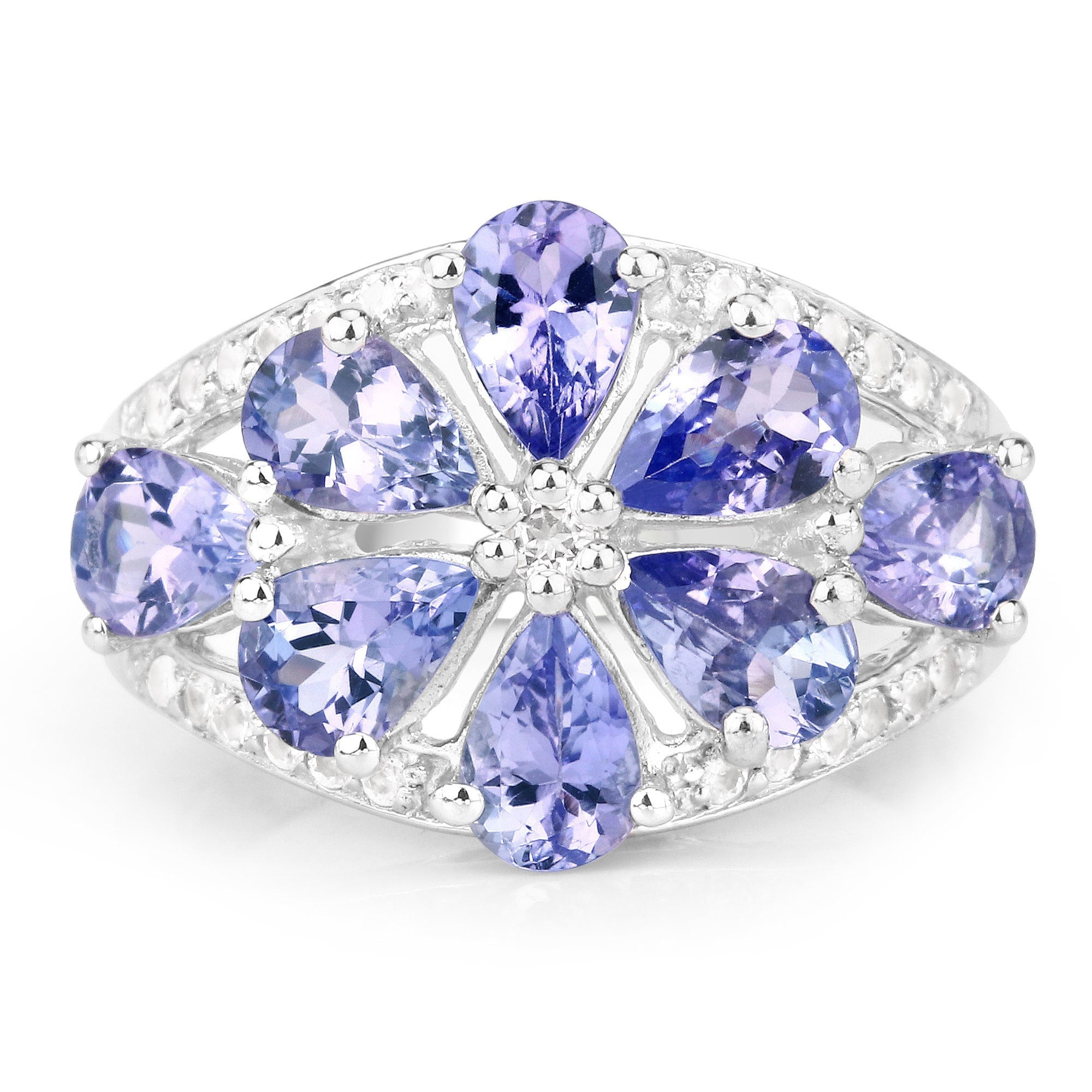 3.24 Carat Genuine Tanzanite and White Topaz .925 Sterling Silver Ring on sale at MyriadMart