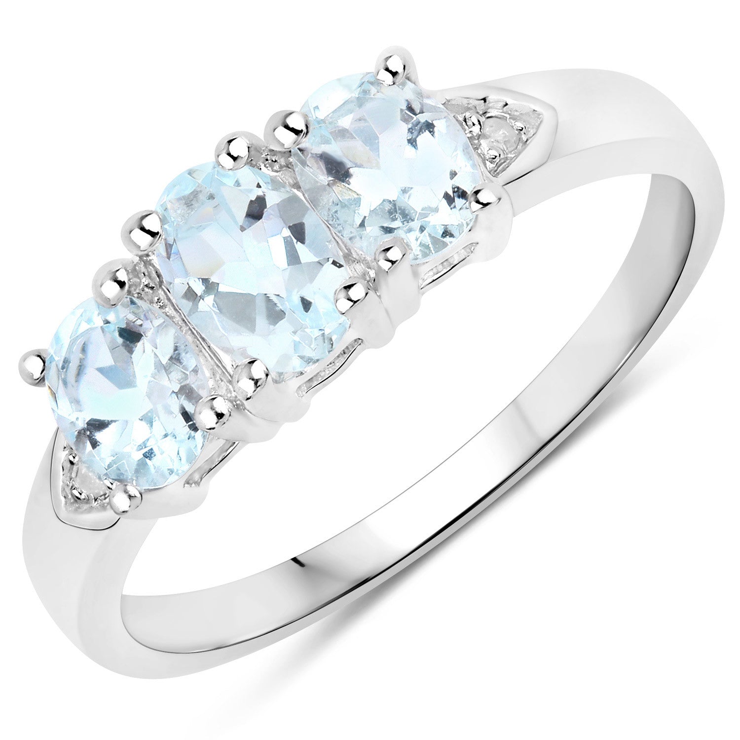 0.95 Carat Genuine Aquamarine and White Diamond .925 Sterling Silver Ring on sale at MyriadMart