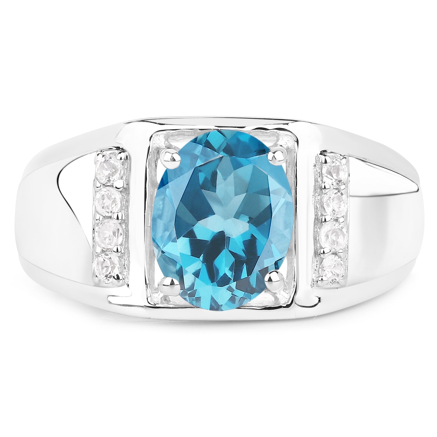 2.18 Carat Genuine London Blue Topaz and White Topaz .925 Sterling Silver Ring on sale at MyriadMart