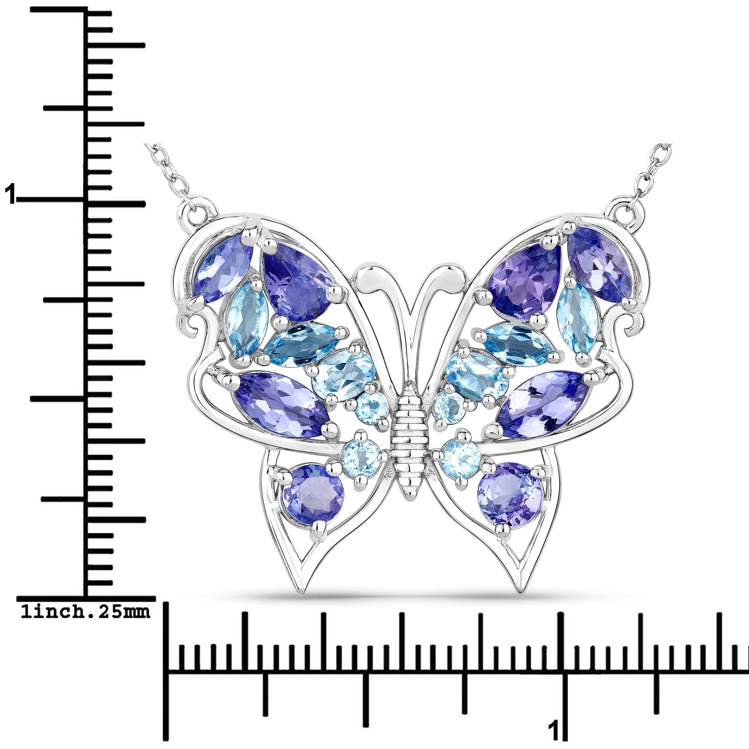 3.60 Carat Genuine Tanzanite and Swiss Blue Topaz .925 Sterling Silver Necklace on sale at MyriadMart