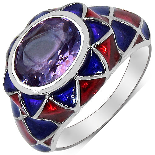 2.16 Carat Genuine Amethyst & White Diamond .925 Sterling Silver Ring on sale at MyriadMart