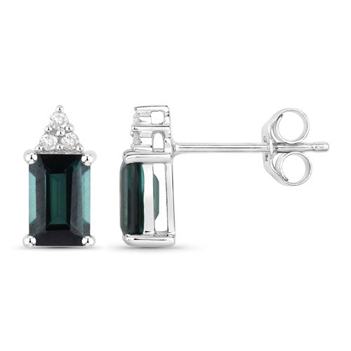1.25 Carat Genuine Green Tourmaline and White Diamond 14K White Gold Earrings on sale at MyriadMart
