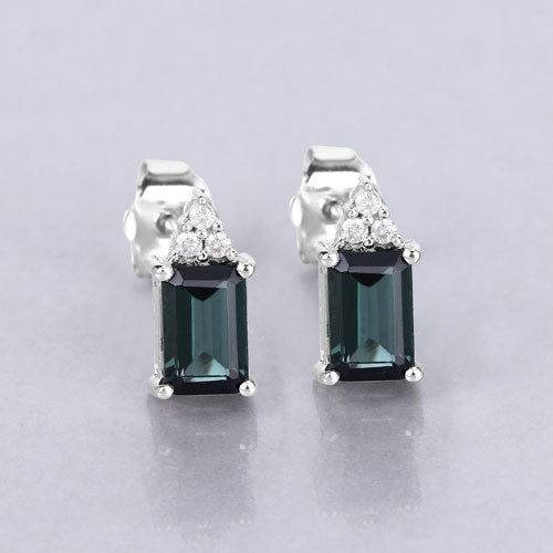 1.25 Carat Genuine Green Tourmaline and White Diamond 14K White Gold Earrings on sale at MyriadMart