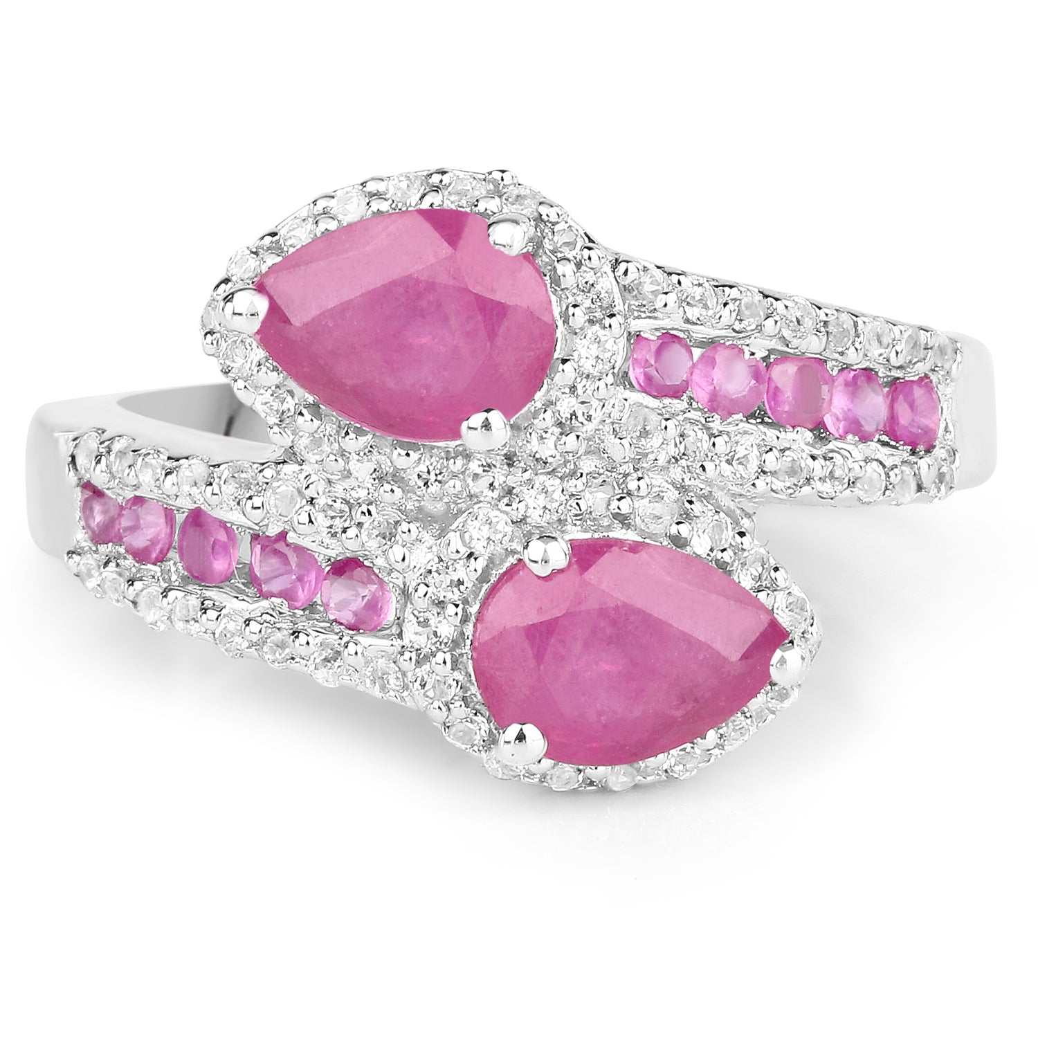 2.43 Carat Glass Filled Ruby and White Topaz Sterling Silver Ring on sale at MyriadMart
