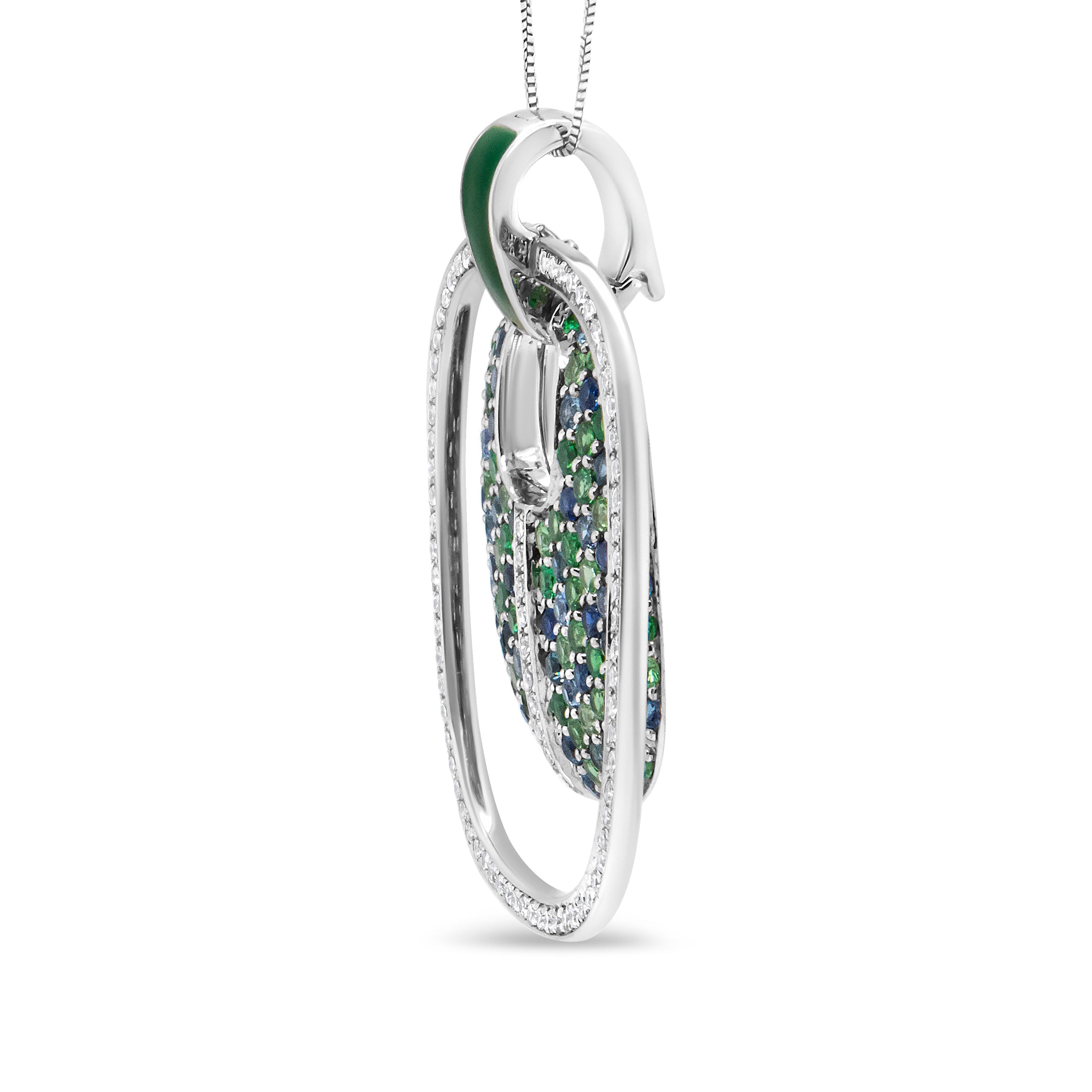 .925 Sterling Silver Green Enamel Pendant with 1/2 Cttw Diamond, Sapphire, and Tsavorite Openwork Statement 18" Pendant Necklace F-G Color, VS1-VS2 Clarity on sale at MyriadMart
