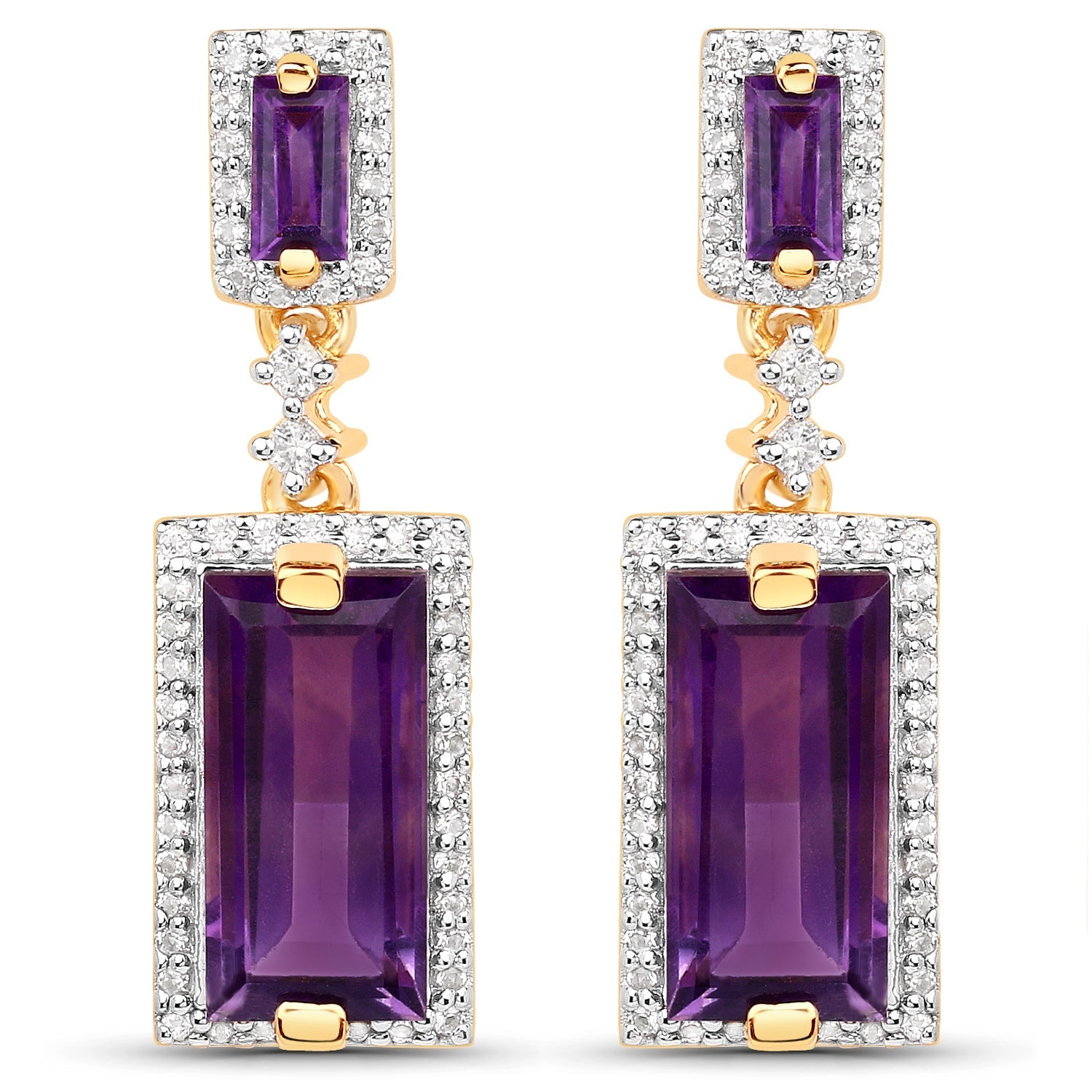 18K Yellow Gold Plated 6.01 Carat Genuine Emerald and White Topaz .925 Sterling Silver Earrings on sale at MyriadMart