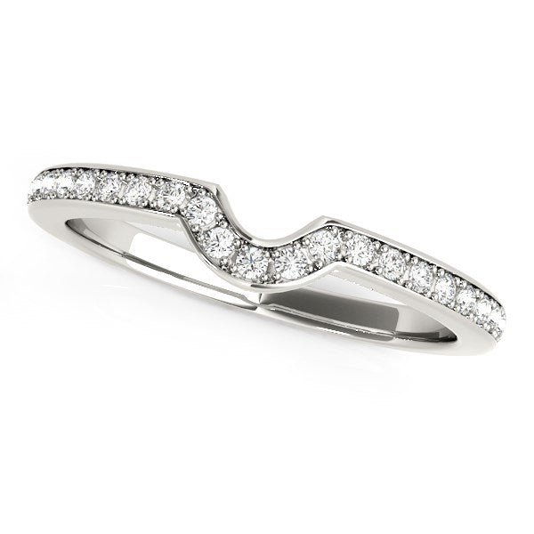14k White Gold Modern Curved Prong Set Diamond Wedding Band 1/8 cttw on sale at MyriadMart