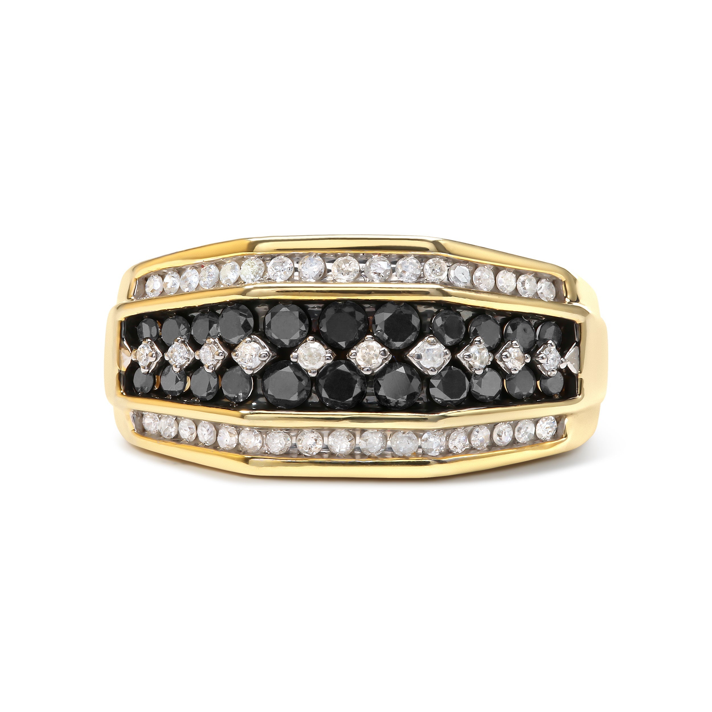 Men's 14K Yellow Gold Plated .925 Sterling Silver 1 1/2 Cttw White and Black Treated Diamond Cluster Ring Black / I-J Color, I2-I3 Clarity - Size 10 on sale at MyriadMart
