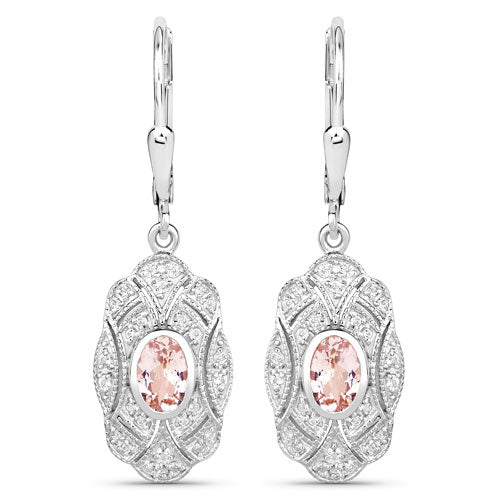 1.04 Carat Genuine Morganite and White Topaz .925 Sterling Silver Earrings on sale at MyriadMart