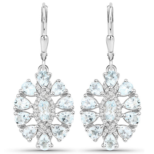 2.93 Carat Genuine Aquamarine and White Topaz .925 Sterling Silver Earrings on sale at MyriadMart