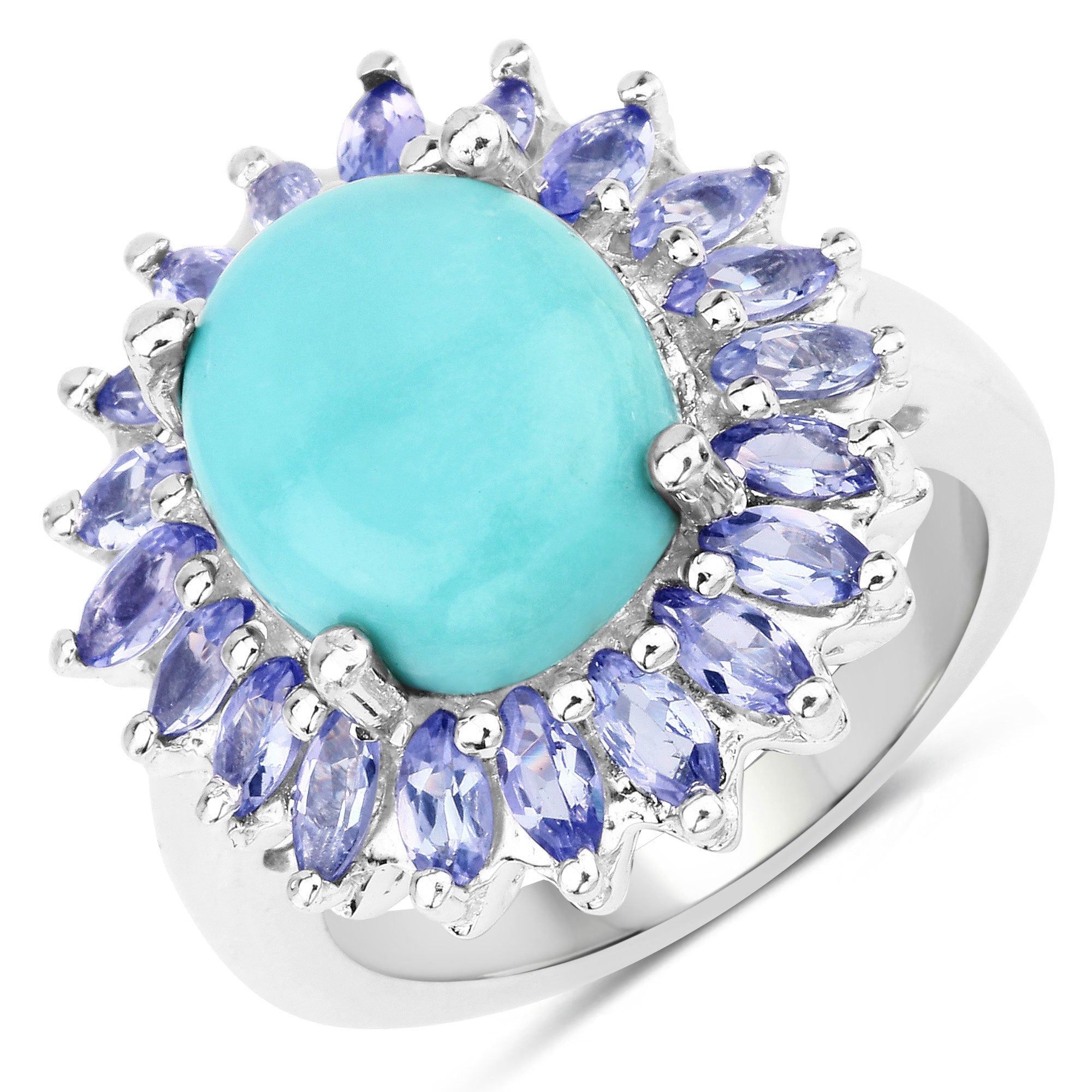 6.10 Carat Genuine Larimar and Tanzanite .925 Sterling Silver Ring on sale at MyriadMart