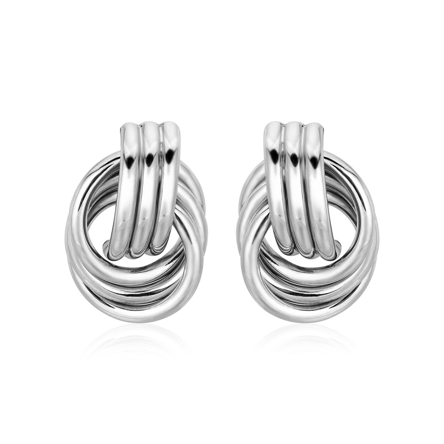 Polished Love Knot Earrings with Interlocking Rings in Sterling Silver on sale at MyriadMart