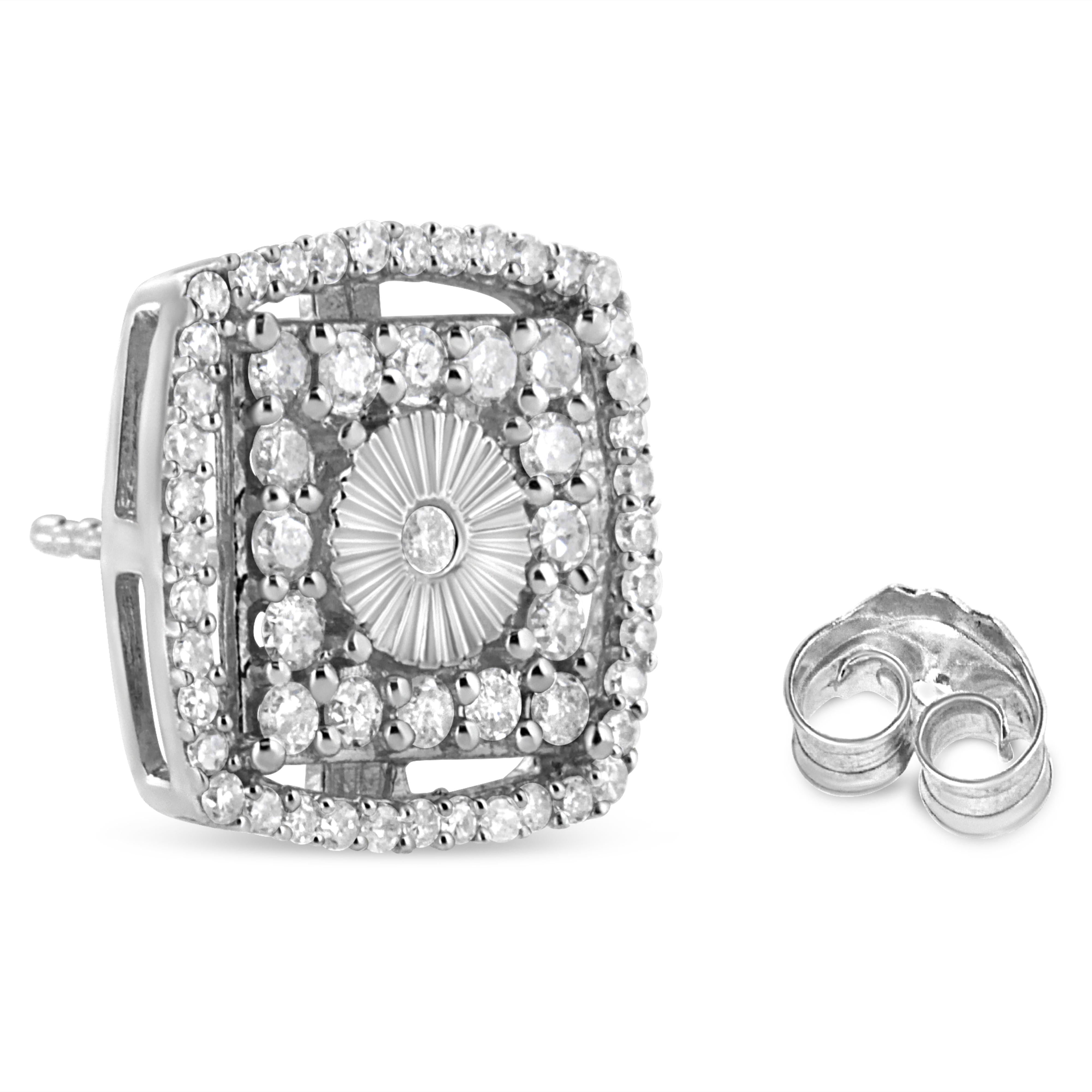 .925 Sterling Silver 1.0 Cttw Round Diamond Double Halo and Disc Stud Earring I-J Color, I2-I3 Clarity on sale at MyriadMart