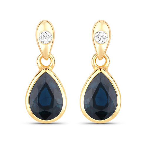 1.65 Carat Genuine Blue Sapphire and White Diamond 10K Yellow Gold Earrings on sale at MyriadMart