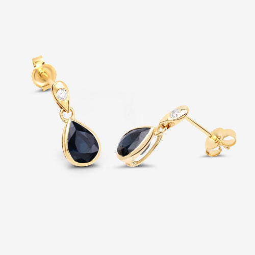 1.65 Carat Genuine Blue Sapphire and White Diamond 10K Yellow Gold Earrings on sale at MyriadMart