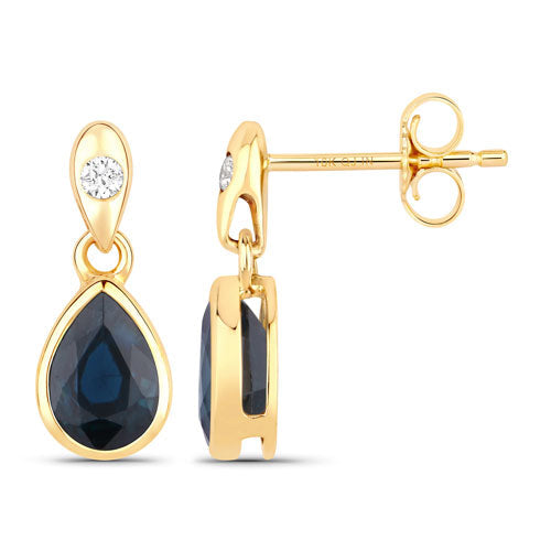1.65 Carat Genuine Blue Sapphire and White Diamond 10K Yellow Gold Earrings on sale at MyriadMart