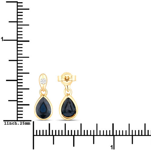 1.65 Carat Genuine Blue Sapphire and White Diamond 10K Yellow Gold Earrings on sale at MyriadMart