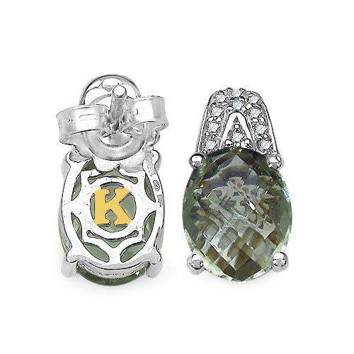 5.25 Carat Genuine Green Amethyst and 0.15 ct.t.w Genuine Diamond Accents Sterling Silver Earrings on sale at MyriadMart