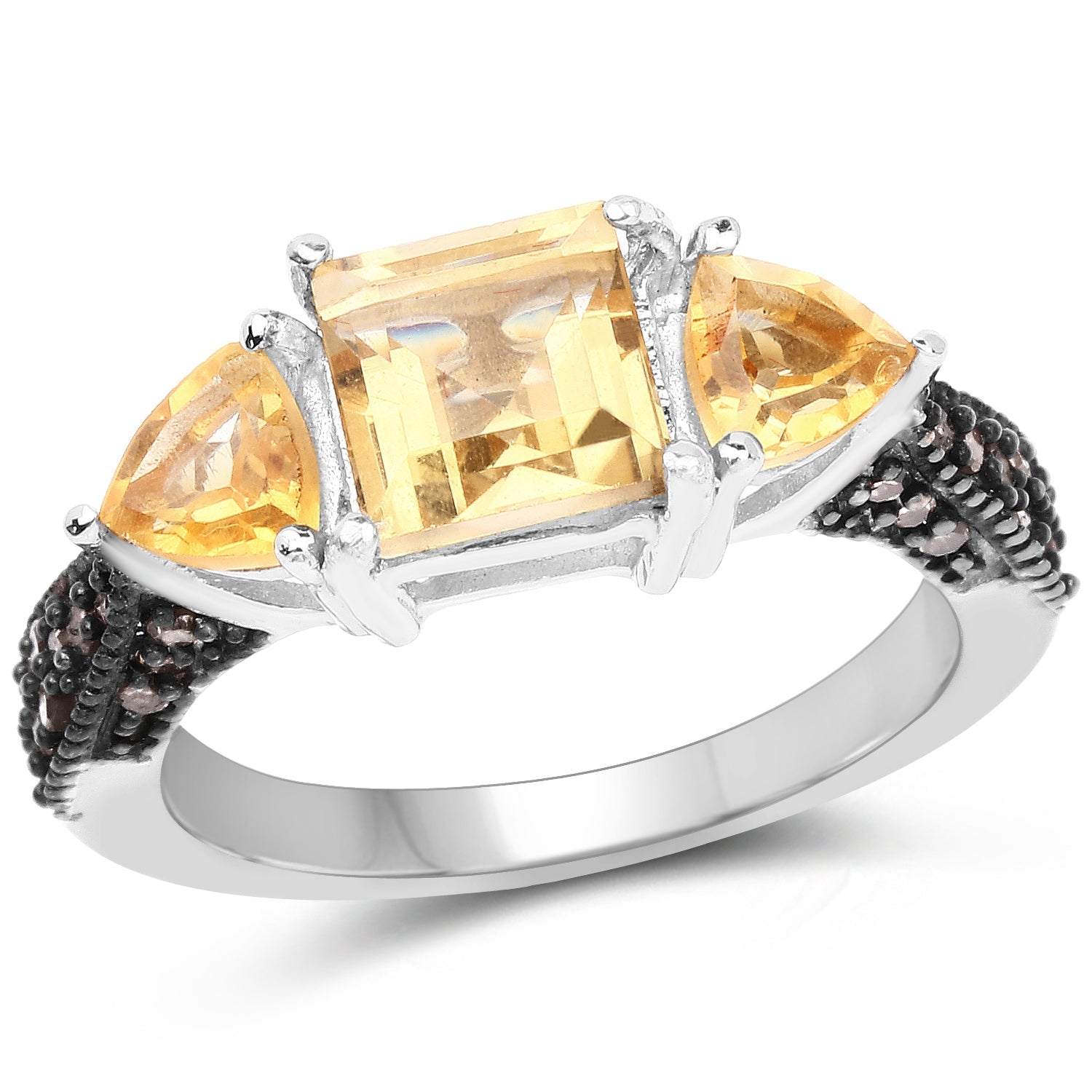 2.71 Carat Genuine Citrine and Champagne Diamond .925 Sterling Silver Ring on sale at MyriadMart