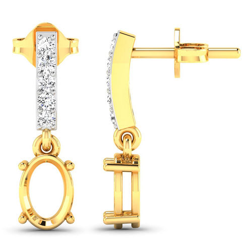 0.14 Carat Genuine White Diamond 14K Yellow Gold Semi Mount Earrings - holds 7x5mm Oval Gemstones on sale at MyriadMart